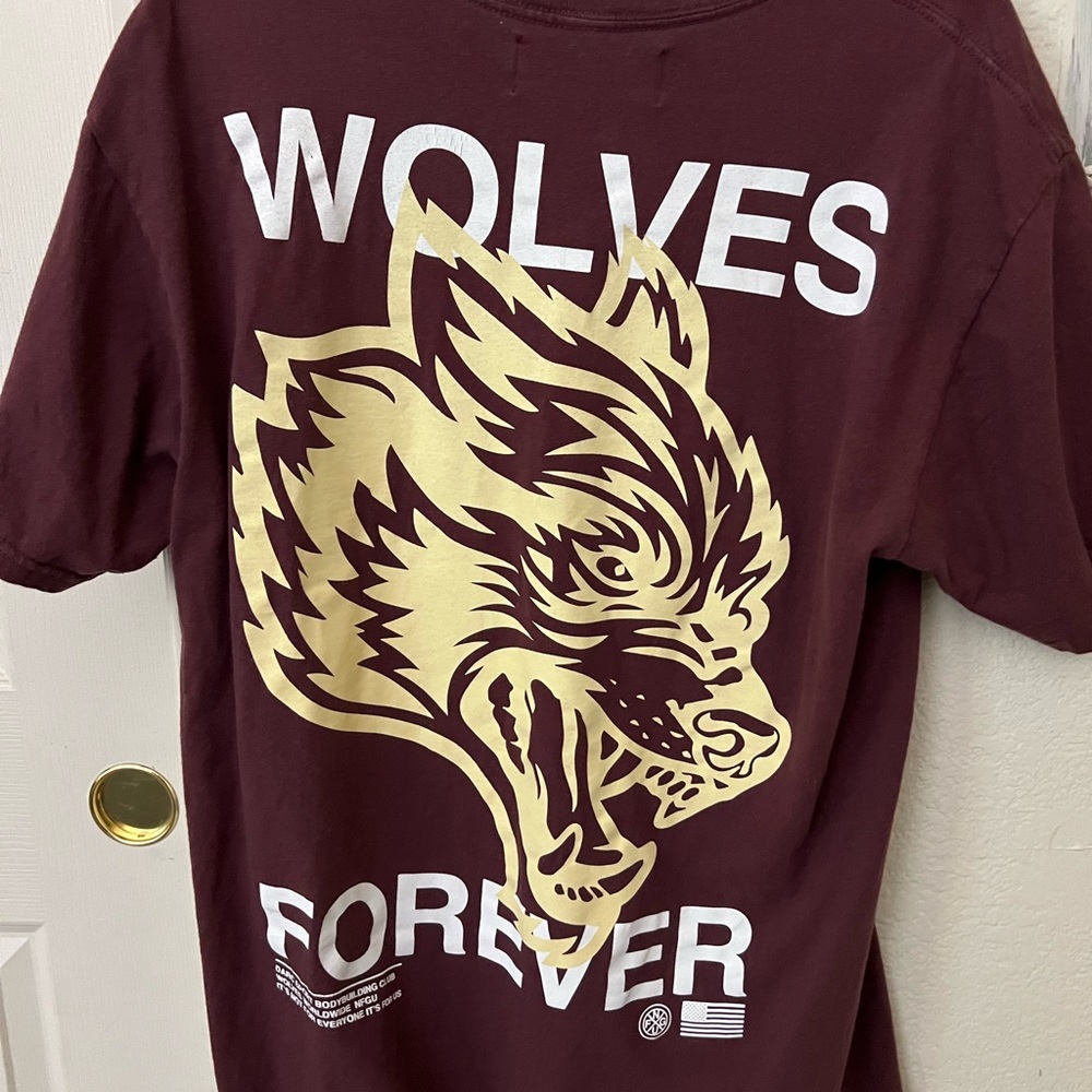 Darc Sport Maroon Short Sleeve Tee with Gold Wolf Graphic